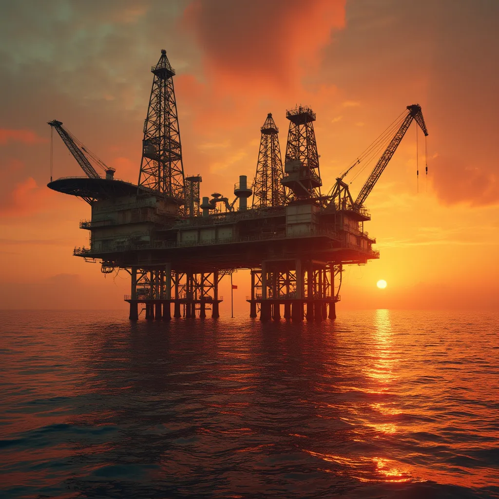 Plataforma offshore al atardecer